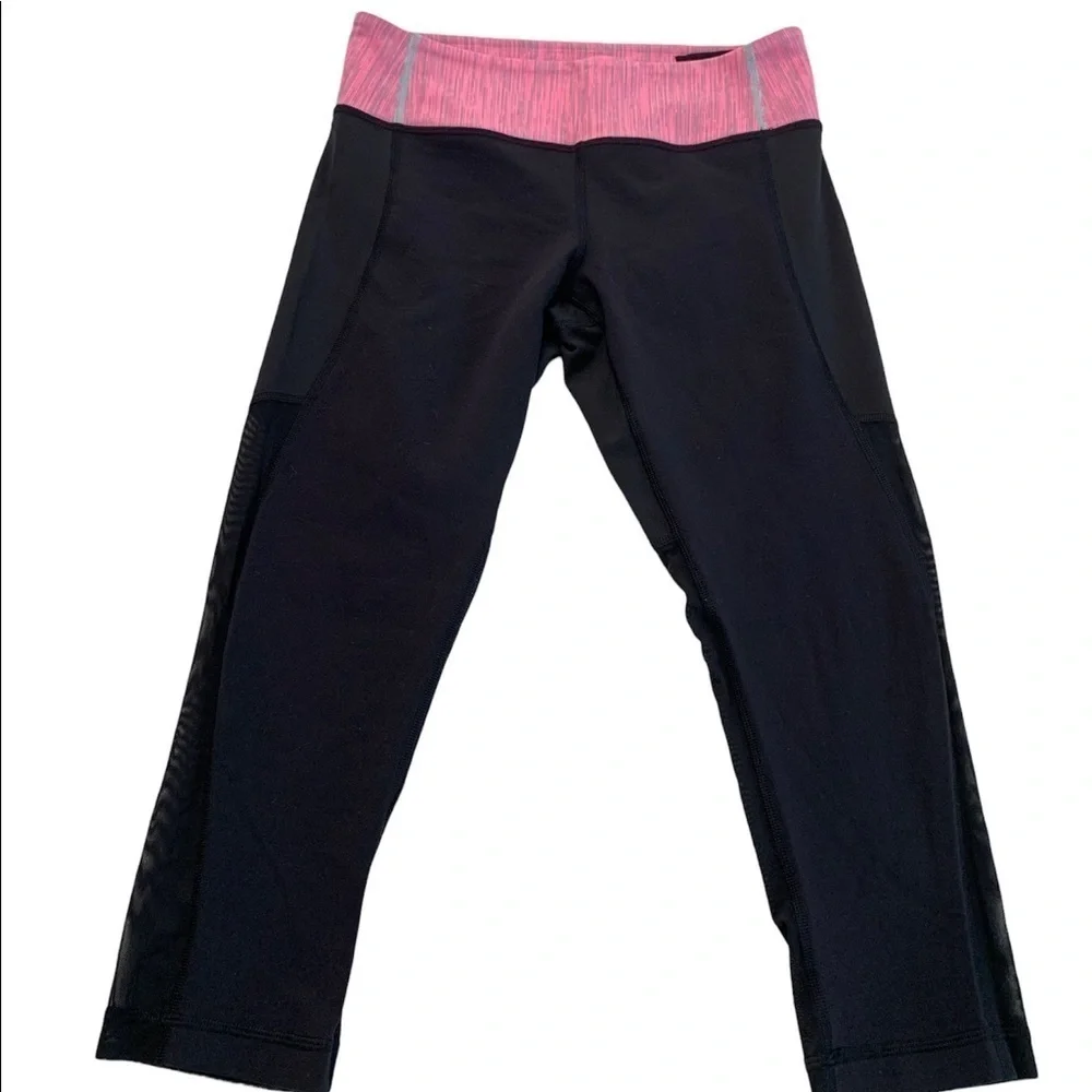 Lululemon Athletica Black & Pink Mesh Leggings Size 6 - Picture 2 of 16